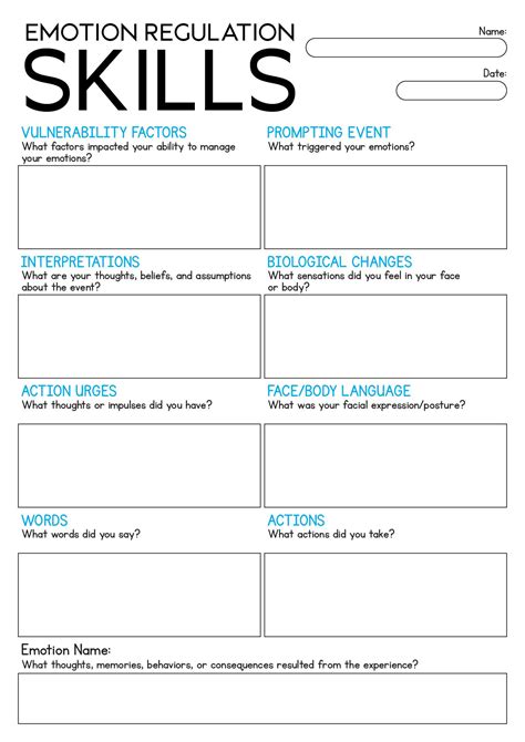 DBT Emotion Regulation Skills Worksheet | Emotional regulation activities, Emotions, Counseling ...