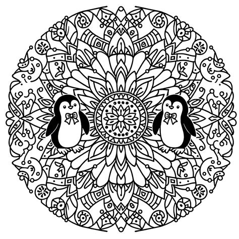 Penguin Coloring Template Mandala