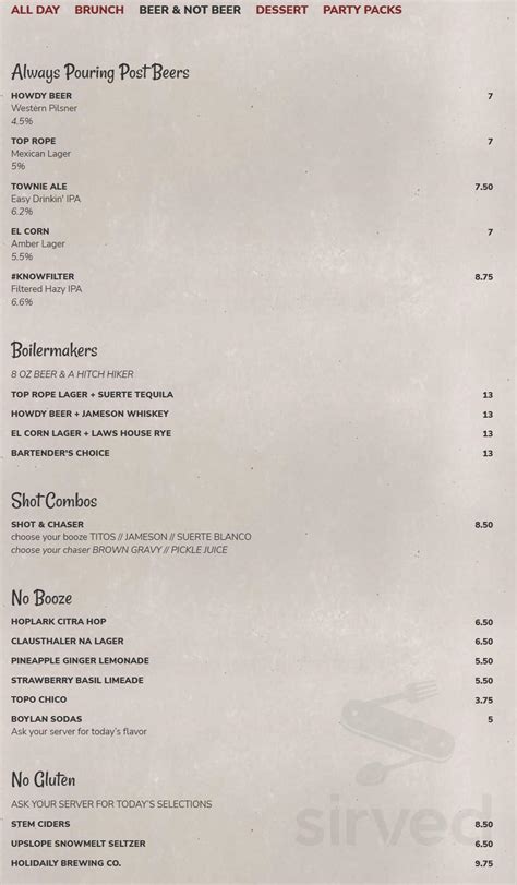 The Post Chicken & Beer - Estes Park menu in Estes Park, Colorado, USA