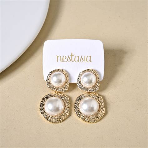 Jewellery Online - Premium Faded Gold Pearl Danglers | Nestasia