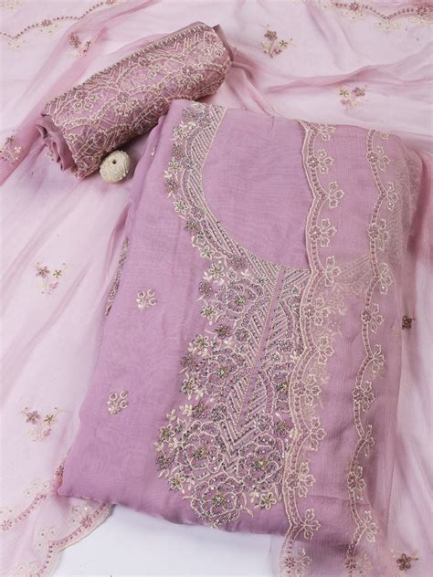 Embroidered Chanderi Unstitched Suit Piece With Dupatta – mbz.in