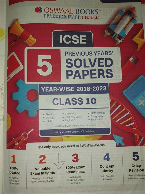 Oswaal ICSE 5 Previous year solved papers yearwise 2018-2023, Class-10 ...