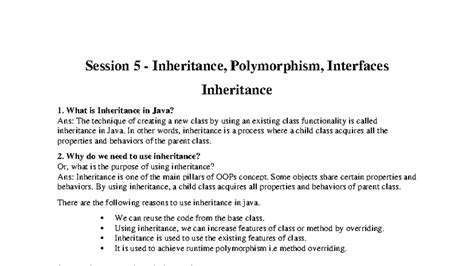 Inheritance, Polymorphism & Interfaces in Java - Session 5 Notes - Studocu