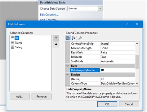 Populate DataGridView C 的图像结果