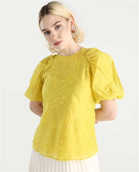 Rareism Women's Prebo Green Viscose Blend Mandarin Collar Plain Balloo