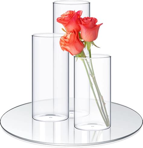 Sawysine Glass Cylinder Vases Set Clear Table Flower Multiple Size ative with 10 Inch Large ...