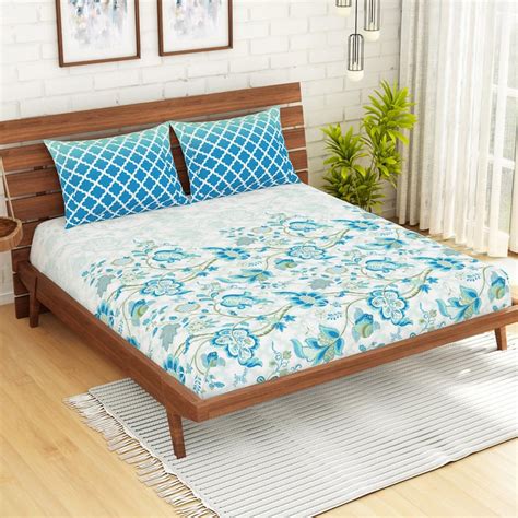 Buy SPACES Atrium Printed Cotton 144TC 3 Pcs Queen Bedsheet Set from ...