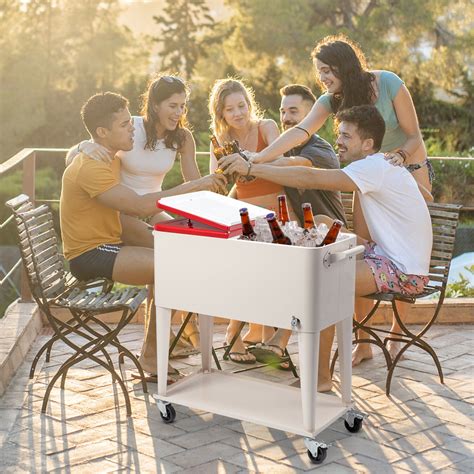 SamyoHome 80 Quart Patio Ice Chest, Metal Outdoor Picnic Cooler Cart on ...