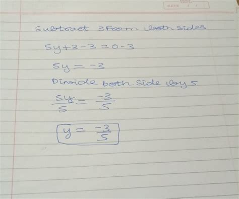 Give the geometric representation of 5y+3=0 1) In one variable 2) In ...