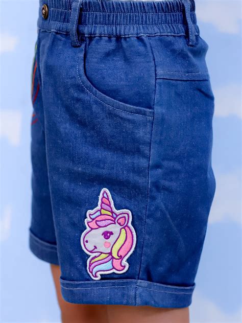 Unicorn Patch Girls Shorts With Embroidery - KCW - ATC - UGBU - 1 - 2