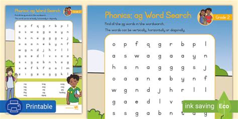 Grade 2: Phonics: ag: Wordsearch - Revision (teacher made)