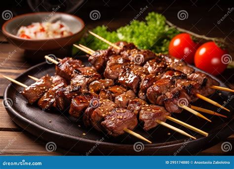 Grilled Skewered Meat Dish stock illustration. Illustration of barbecue ...