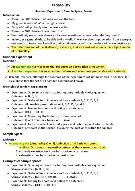 Module 1 Notes: Probability Concepts and Random Experiments - Studocu