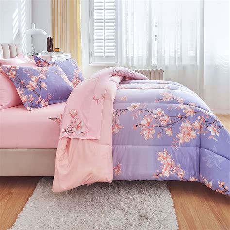 Snapklik.com : AIKASY Pink And Light Purple Queen Comforter Set