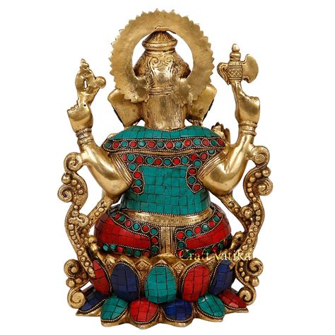 Large Lotus Sitting Ganesh Brass Idol GTS162– CraftVatika
