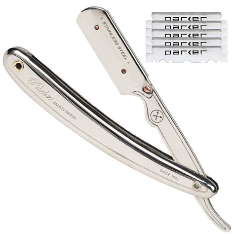 Parker Men’s SR1 Stainless Steel Straight Edge Razor with 5 Parker ...