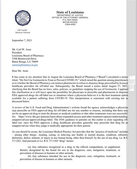 Louisiana Attorney General Jeff Landry Letter to Pharmacy Board: Do Not ...