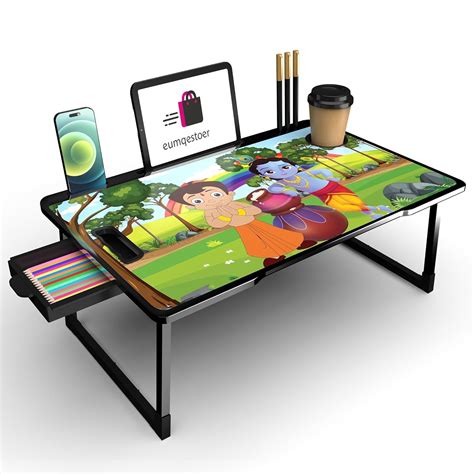 Foldable Wooden Mini Laptop Table for Bed, Study Table with Drawer ...