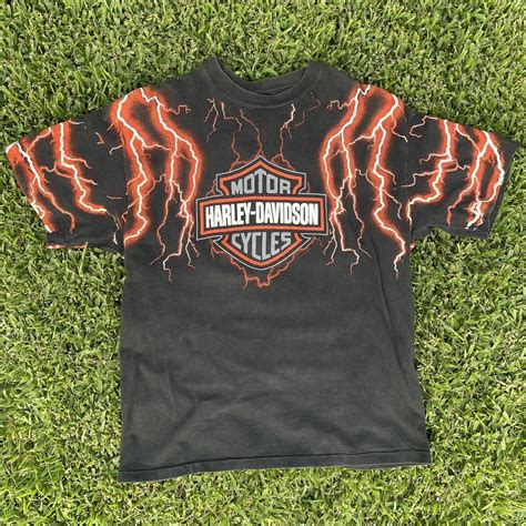 90s Harley Davidson single stitch lightning tee 🔥... - Depop