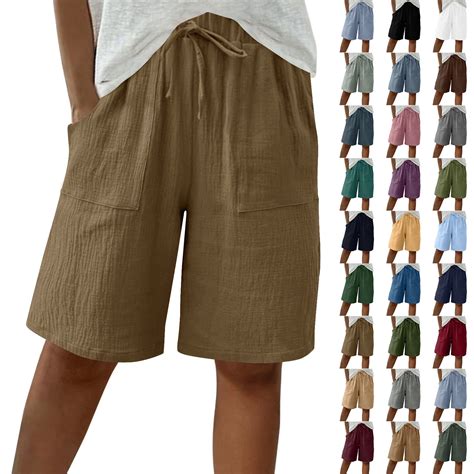 QATAINLAV Cotton Linen Gauze Beach Shorts for Women Knee Length Wide ...