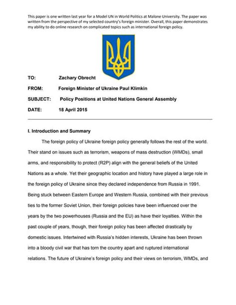 Image result for Model UN Paper Examples