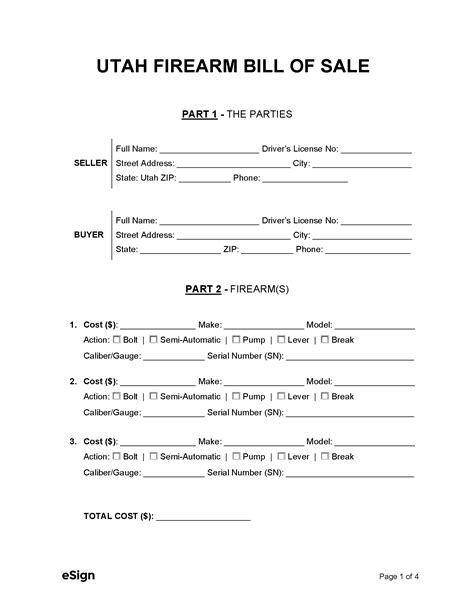 Free Utah Firearm Bill of Sale Form | PDF | Word