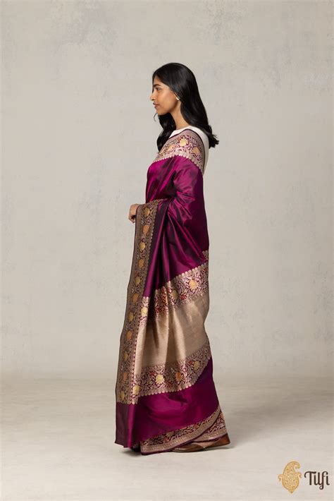 Pre-Order: Deep Magenta Pure Katan Silk Banarasi Handloom Saree - Tilfi