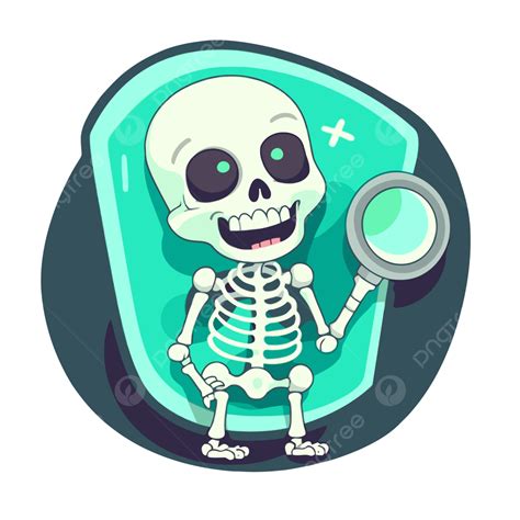 Cute Xray Clipart Cartoon Skull With A Magnifying Glass Skeleton Illustration Vector, Glass ...