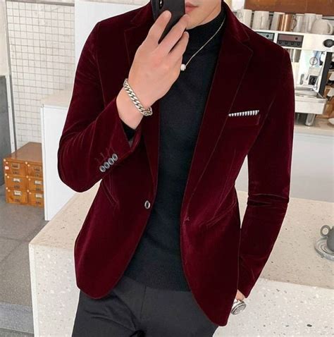 Men Blazer Maroon Velvet Wedding Jacket Stylish Slim Fit Men Luxury ...