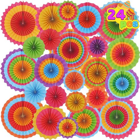 Buy 24 Colorful Hanging Paper Fan Round Wheel Disc for Fiesta Party ...