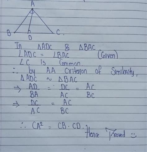 D is a point on the side BC of a triangleABC such that ∆ADC = ∆ BAC ...