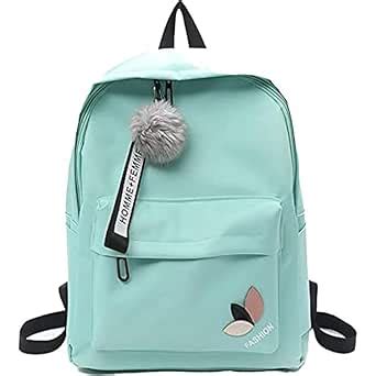 Buy Girls' Black Backpack with Pom Pom Keychain, Waterproof (GREEN) at ...