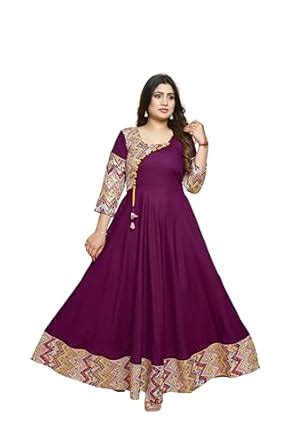 Buy MEESORRA Patched Work Rayon Long Anarkali Wine Colour Kurti (in ...
