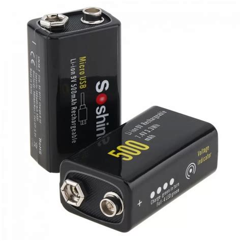 USB аккумулятор Крона Li-Ion Soshine 9V 500mah с зарядкой от micro-USB ...