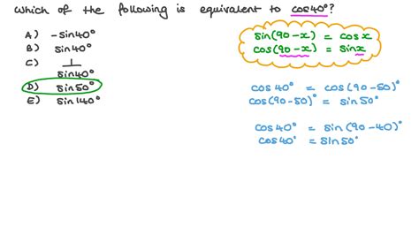 Question Video: Relaciones entre funciones trigonométricas de ángulos ...