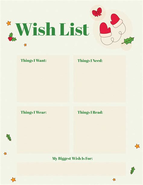 Holiday Gift Planning Christmas Wish List Template - WordLayouts
