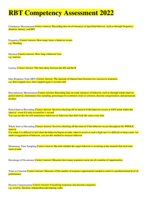 RBT Competency Assessment 2022(actual test) questions and answers all ...