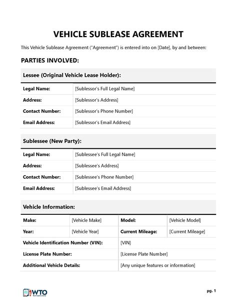 Free Vehicle Sublease Agreement Template