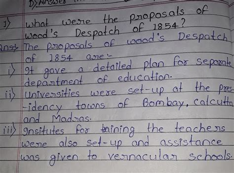 what were the proposals of wood`s despatch of 1854 - Brainly.in