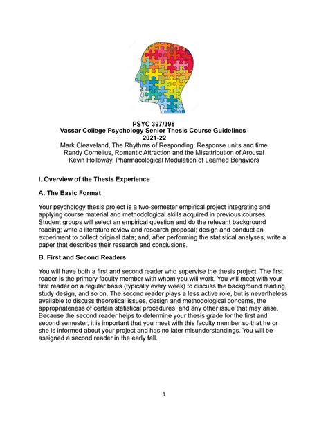 PSYC 397 Syllabus F21 - PSYC 397/ Vassar College Psychology Senior ...