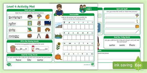 Twinkl Phonics Level 4 Activity Mat - Polysyllabic Words