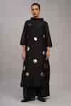 Buy Black Chanderi, Cotton, Silk Sequins Mandarin Collar Gold Tunic And ...