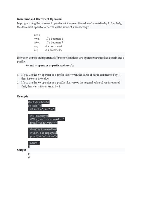Increment and Decrement Operators: Understanding Prefix vs Postfix ...