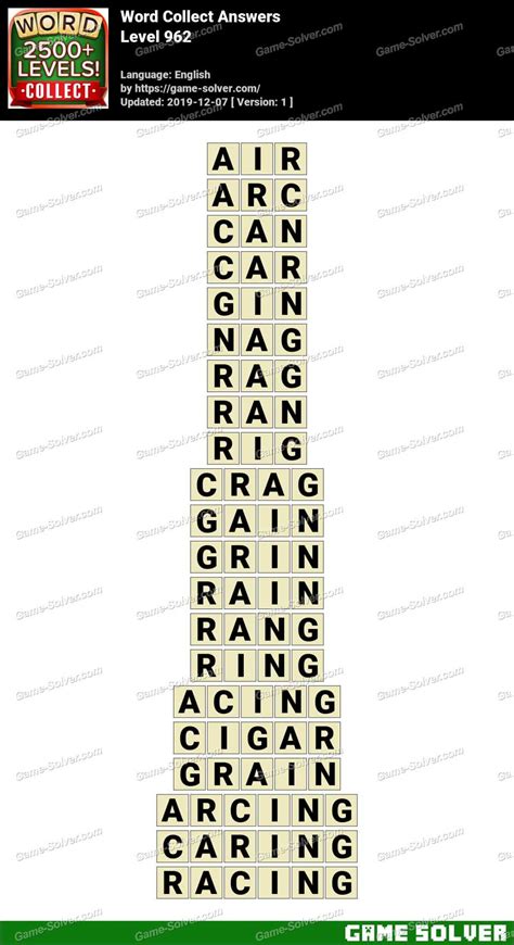Word Collect Level 962 Answers • Game Solver