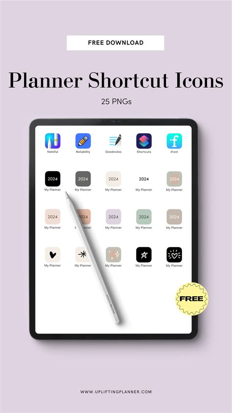 Free 2024 Uplifting Planner Shortcut Icons | Shortcut icon, Planner ...