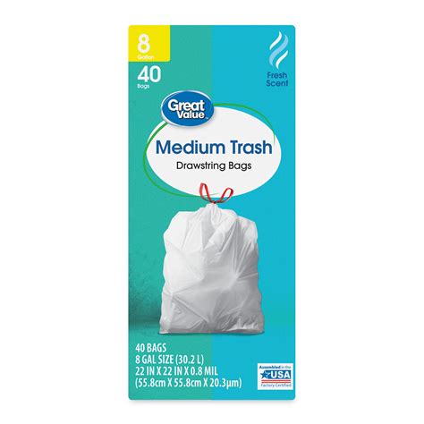 Great Value 8-Gallon Drawstring Medium Trash Bags, Fresh Scent, 40 Bags ...