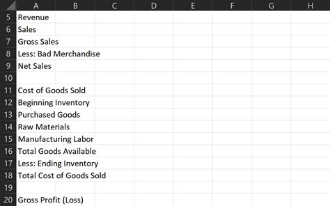 Image result for How to Create Income Statement in Excel