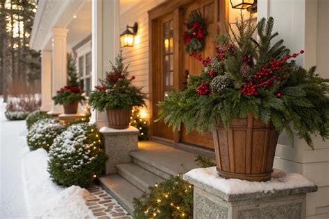 15+ Festive Front Porch Christmas Planter Ideas