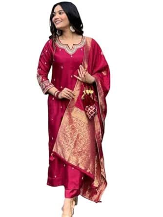 Buy Nefer Women's Floral Embroidered Notch-Neck Straight Kurta With ...