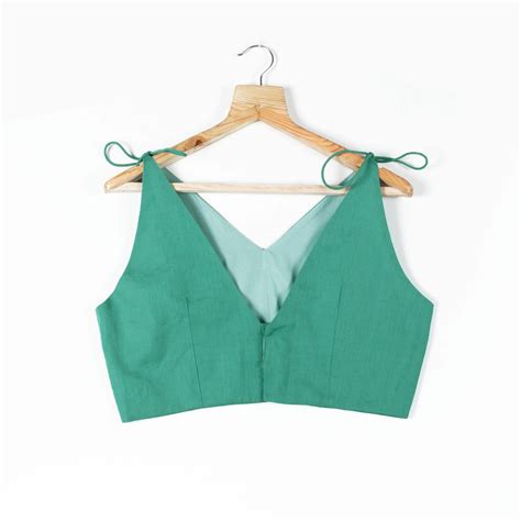 Green Cotton Flex Spaghetti Tie Up Blouse – Fabcurate